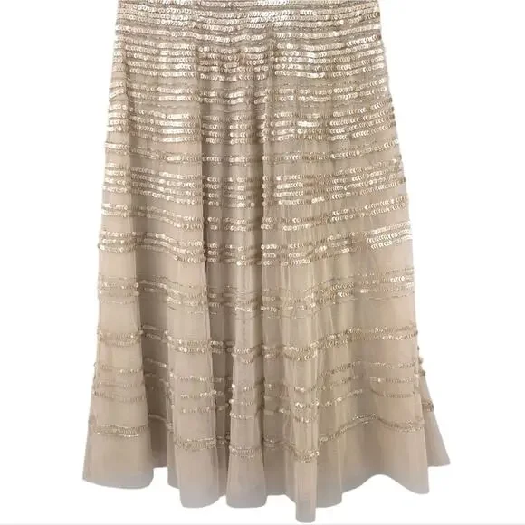 johnny was champagne beaded mesh dress Champagne Beaded Mesh Gown with Sheer Cape Overlay – Luxe Evening Dress main image 1